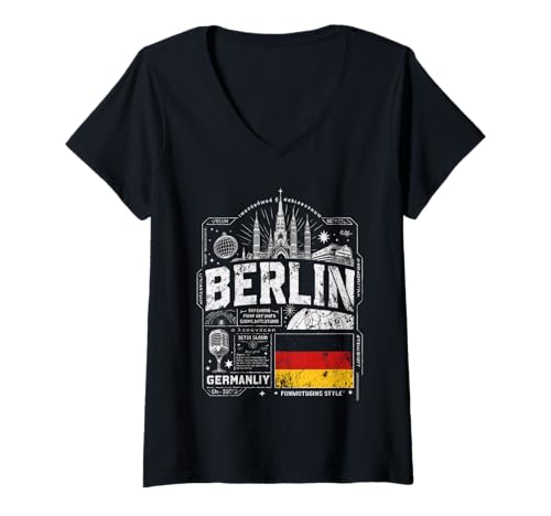 Damen Berlin Deutschland Flagge Urban Streetwear Graphic Design Vintage T-Shirt mit V-Ausschnitt Damen Berlin Deutschland Flagge Urban Streetwear Graphic Design Vintage T-Shirt mit V-Ausschnitt von Men's Women's Germany Flag Graphic