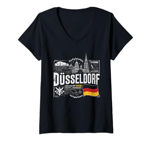 Damen Düsseldorf Deutschland Flagge Urban Streetwear Graphic Design 90er Jahre T-Shirt mit V-Ausschnitt Damen Düsseldorf Deutschland Flagge Urban Streetwear Graphic Design 90er Jahre T-Shirt mit V-Ausschnitt von Men's Women's Germany Flag Graphic