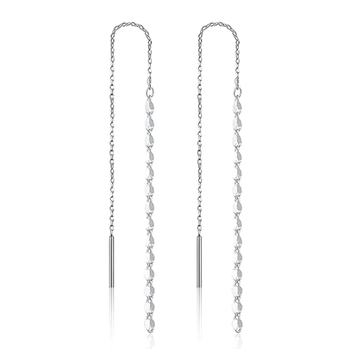 MenYiYDS 1 Paar Damen Kette Ohrringe, Sterling Silber Pailletten Ohr Draht Quaste Twist Ohrringe, Edelstahldraht Lange Kette Ohrringe, Jahrestag Geschenk für Freundin von MenYiYDS