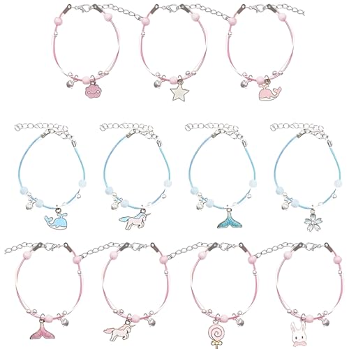 MenYiYDS 11 Stück Kinder Freundschaft Armbänder Mädchen Armbänder Schmuck einstellbar geflochtene Armbänder für Geburtstag Party Mädchen Schmuck Geschenke (Keramik-Perlen) von MenYiYDS