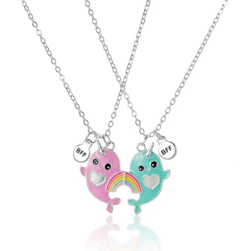 MenYiYDS 2 Pcs BFF Halskette Freundschaft Artikel niedlichen Einhorn Wal Schmuck Anhänger beste Freundin Mädchen Halskette Mädchen Geburtstag Geschenk Anhänger Kette Geschenk (rosa grün) von MenYiYDS