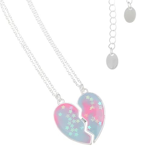 MenYiYDS - 2 Pcs BFF Halskette Freundschaftshalskette Farbverlauf rosa Stern Schmuckanhänger Beste Freundin Mädchen Halskette Mädchen Geburtstag Geschenk Anhänger Kette Geschenk (rosa Herz) von MenYiYDS