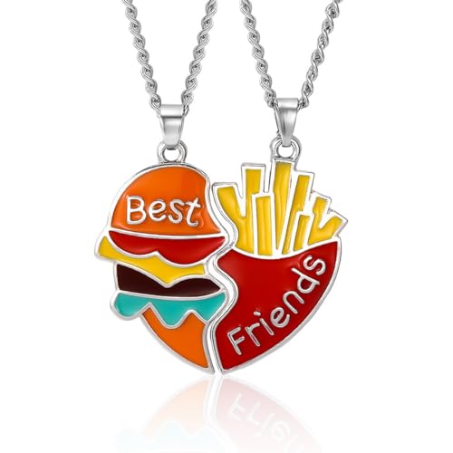 MenYiYDS 2 Pcs BFF Halskette Freundschaftskette niedlich Burger und Pommes Schmuck Anhänger beste Freundin Mädchen Halskette Mädchen Geburtstag Geschenk Anhänger Kette Geschenk (rot gelb) von MenYiYDS