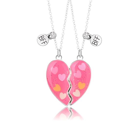 MenYiYDS - 2 Pcs BFF Halskette Freundschaftskette rosa Herz Schmuckanhänger beste Freundin Mädchen Halskette Mädchen Geburtstag Geschenk Anhänger Kette Geschenk (rosa Herz) von MenYiYDS