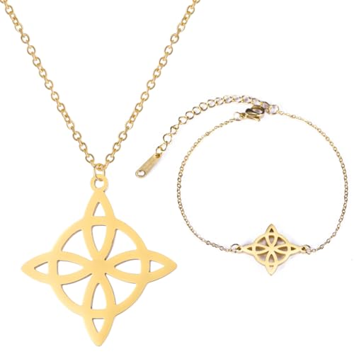 MenYiYDS 2 Pcs Edelstahl Hexe keltischen Knoten Wiccan Halskette Geometrische Anhänger Damenschmuck Vintage keltischen Knoten Halskette Damen Sterling Silber Schmuck (Gold) von MenYiYDS