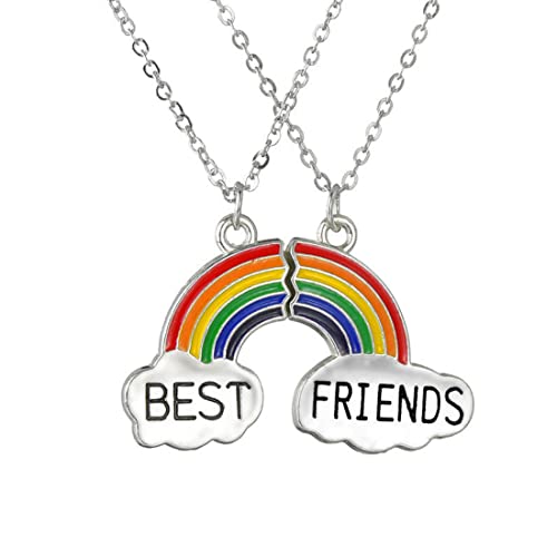 MenYiYDS 2 Stück BFF Halsketten Freundschaftskette Beste Freunde Mädchen Halskette Regenbogen Schmuck Anhänger für Mädchen Geburtstagsgeschenke Anhänger Kette Geschenke (Bunter Regenbogen) von MenYiYDS