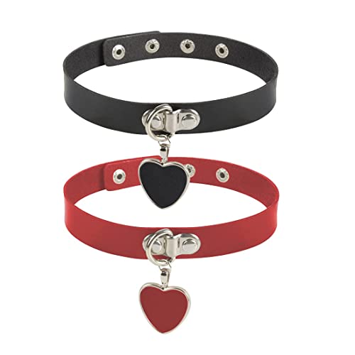 MenYiYDS 2 Stück Leder Gothic Punk Choker Halskette PU Leder Choker Halskette Set für Damen Accessoire (rot, schwarz) von MenYiYDS