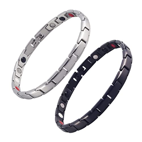 MenYiYDS 2pcs Magnetic Bracelet, starkes Magnetarmband, Titan Stahl Magnetarmband für Herren für Männer und Fraueng(Schwarz+Silber) von MenYiYDS
