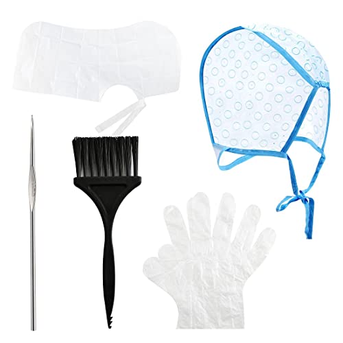 MenYiYDS 5-teiliges Haarfärbeset, DIY-Haarfärbewerkzeuge, Haarfärbepinsel, Hervorhebungskappe, durchsichtige Handschuhe, durchsichtiger Schal, Häkelnadel von MenYiYDS