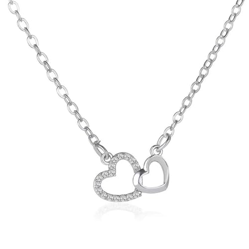 MenYiYDS- Damen Kette Herz Halskette 925 Sterling Silber Verschlungene Herzen Damen halskette mit Anhänger für Mädchen Frauen,Schmuck Silber 925 Damen,5A Zirkonia,Geschenke für Frauen von MenYiYDS