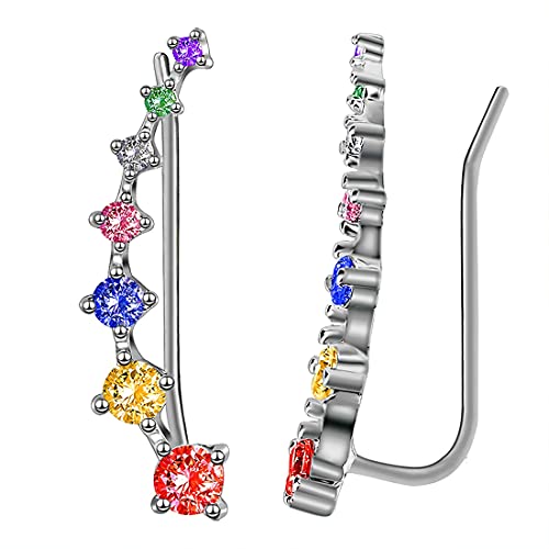 MenYiYDS Damen Ohrklemme Bogen mit Zirkonia Glitzer Strass mit 7 Zirkonia Strass Steinen Ear Cuff Ohrmanschette Ohrringe Ohrstecker Ohr Kletterer für Frauen Mädchen (Farbe) von MenYiYDS