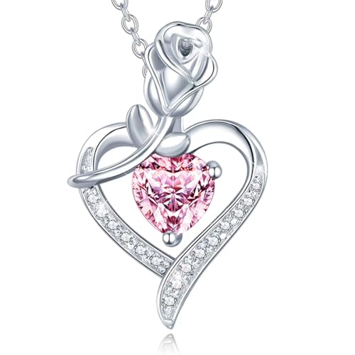 MenYiYDS Frauen-Halskette, Herz-Diamant-Anhänger-Halskette - Anhänger Silberkette Frauen-Schmuck-Geschenk Geburtstag, Weihnachten, Valentinstag Anti-Allergie-Kette (Rosa) von MenYiYDS