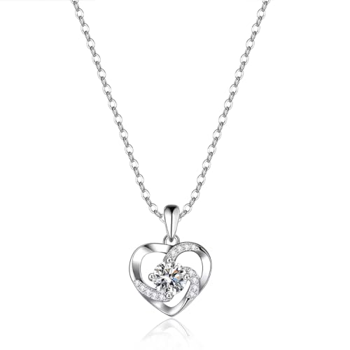 MenYiYDS Herz Damen Halskette 925 Sterling Silber Anhänger ''Liebe ist das Glück'' Schmuck Zirkonia 45CM Kettenlänge Geschenk für Damen von MenYiYDS