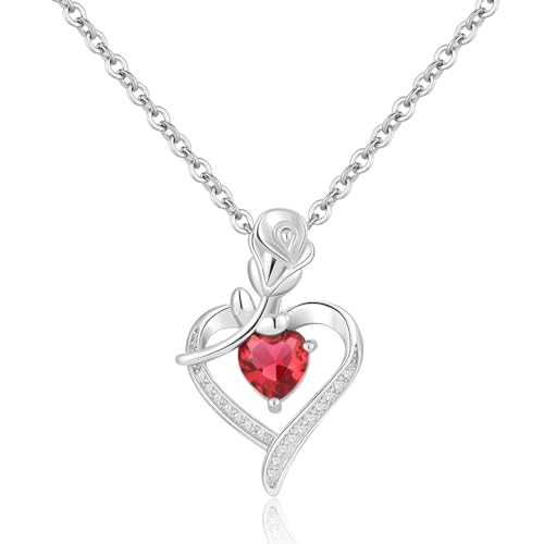 MenYiYDS Herzförmige Diamant-Anhänger-Halskette, Damen-Halsketten - Anhänger Silberkette Damenschmuck Geschenk Geburtstag, Weihnachten, Valentinstag Anti-Allergie-Kette (Rose) von MenYiYDS