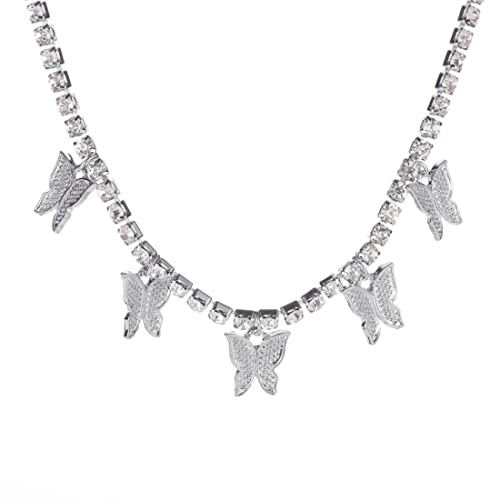 MenYiYDS Schmetterlingsanhänger Kristallkette Halsketten Schmetterling Quaste Schmuck Schlüsselbein Choker Geschenk Brautschmuck Accessoires für Frauen und Mädchen eleganter Retro-Stil Kostümzubehör von MenYiYDS