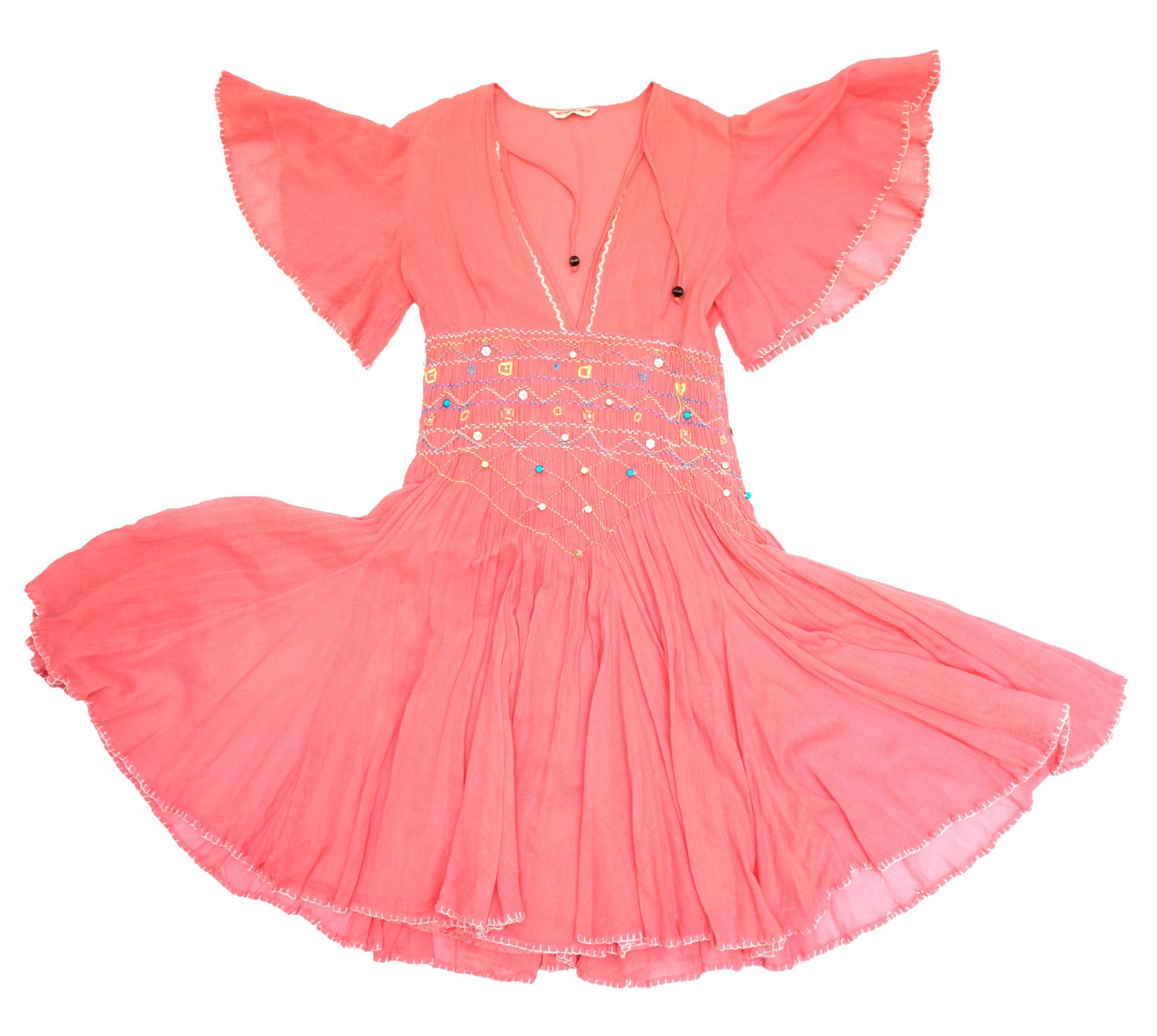 Matthew Williamson Vintage Sommerkleid in Pink Musselin Mit Smocked Taille, Uk10 von MenageModernVintage