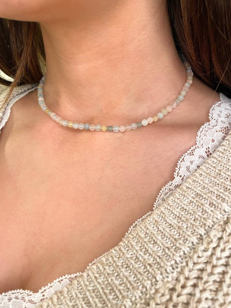 Perlenkette Bunte Morganitperlen, Kette Mit Federringverschluss, Perlen Pastell von MenamiSchmuck