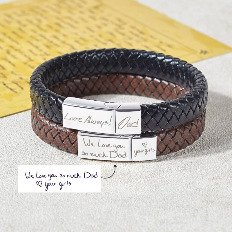 Handschrift Armband Männer, Signatur Armband, Geschenk Für Weihnachtsgeschenke Ihn, Leder Gedenkschmuck Männer von Menation