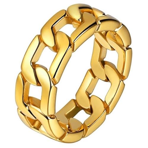 Edelstahl Herren Ring Cuban Link Goldfarben-21.5mm von Mendes
