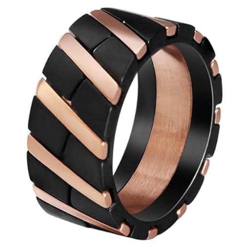 Edelstahl Herren Ring Diagonal Streifen Schwarz Rose-20mm von Mendes