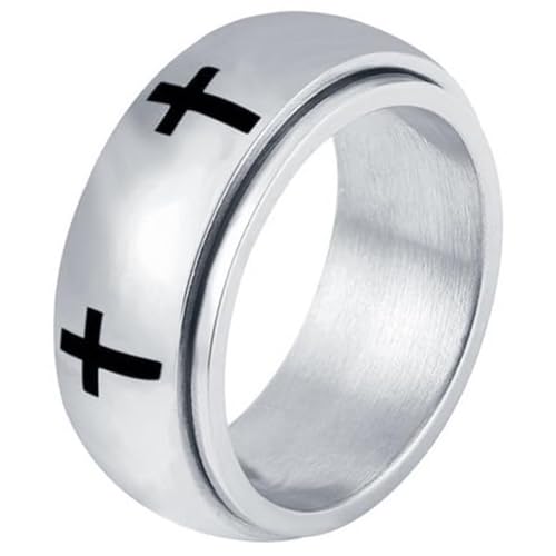 Edelstahl Herren Ring Spinning Kreuz Silber-20mm von Mendes