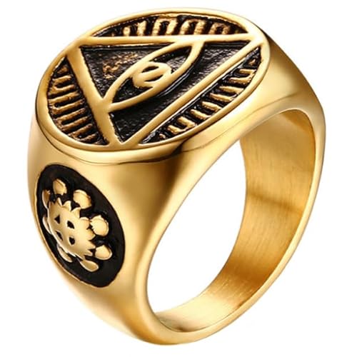 Edelstahl Siegelring für Herren Eye Of Providence Gold-21.5mm von Mendes