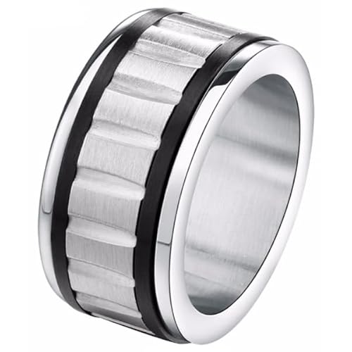 Gerillter Stahl Herren Ring Schwarz Silber -21mm von Mendes