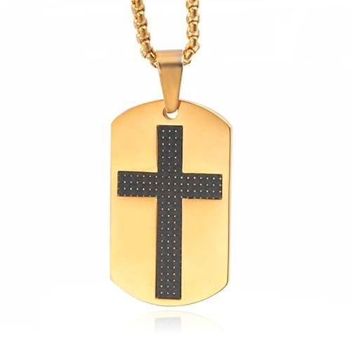 Gliederkette mit goldfarbenem Dogtag Anhänger mit schwarzem Kreuz von Mendes