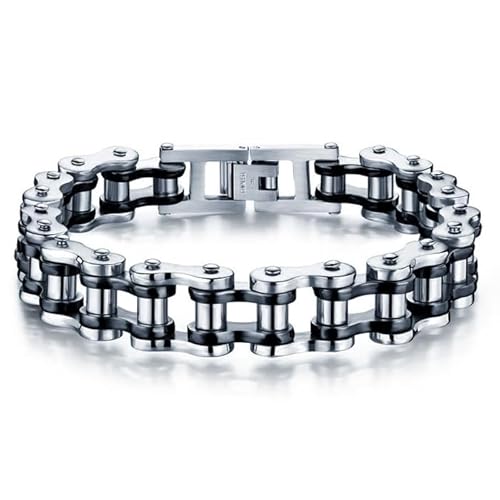 Herren Armband Edelstahl Biker Kette Silber Schwarz von Mendes
