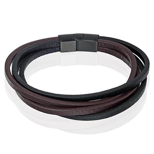 Herren Armband Leder Multi Mendes Edelstahl Schwarz Braun-21cm von Mendes