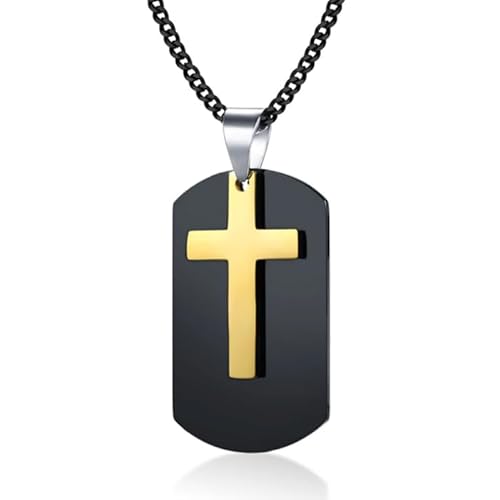 Herren Kettenkette mit schwarzem Dogtag Anhänger Goldfarbenes Kreuz von Mendes