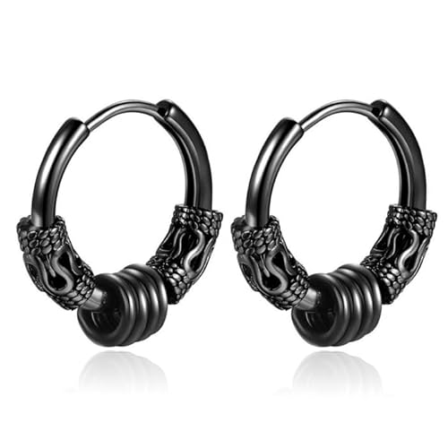 Herren Ohrringe Edelstahl schwarz mit Details und 4 Ringen - 16mm von Mendes