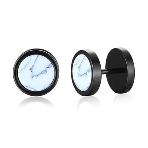 Herren Ohrringe Schwarz Mendes Edelstahl Marmor Weiß von Mendes