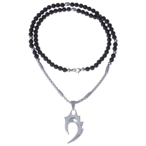 Herren Perlen Halskette Achat Edelstahl Tribal von Mendes