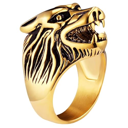 Herren Ring Edelstahl Wolf Gold-21mm von Mendes