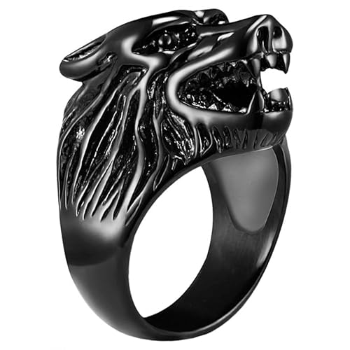 Herren Ring Edelstahl Wolf Schwarz-18mm von Mendes