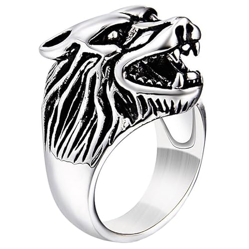 Herren Ring Edelstahl Wolf Silber-19mm von Mendes