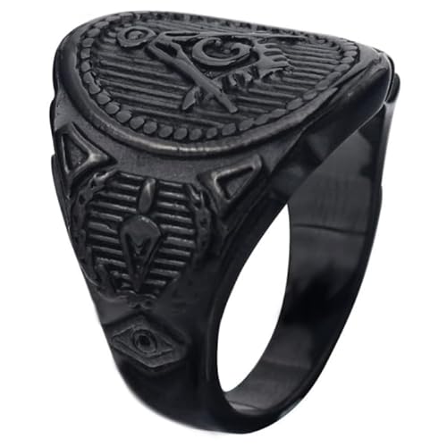 Herren Ring Freimaurer Edelstahl Schwarz -17mm von Mendes