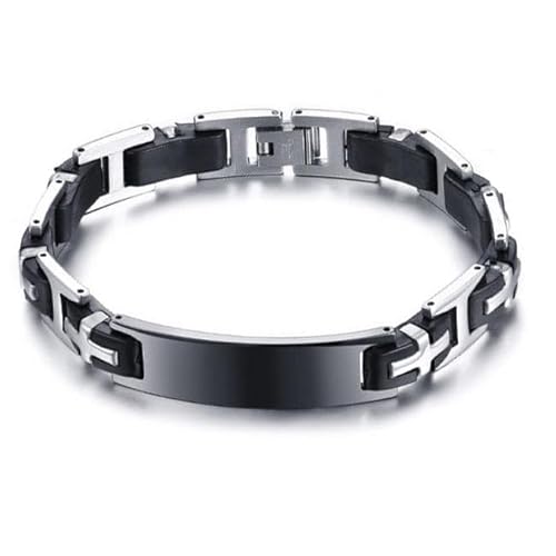 ID Armband Herren Mendes Edelstahl Silikon Gravurplatte Schwarz- 22cm von Mendes