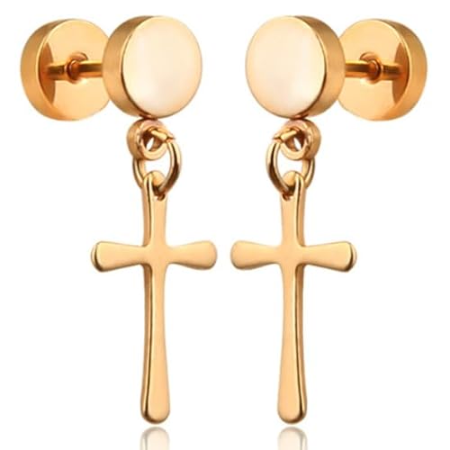 Kreuz Ohrstecker Titan Gold von Mendes