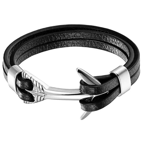 Leder Anker Armband Herren Mendes Edelstahl Silber Schwarz von Mendes