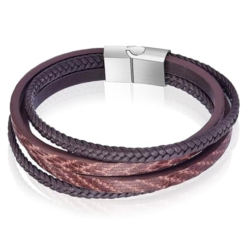 Lederarmband Mendes Herren Edelstahl Multi Braun-20.5cm von Mendes
