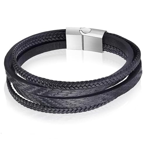 Lederarmband Mendes Herren Edelstahl Multi Schwarz-22cm von Mendes