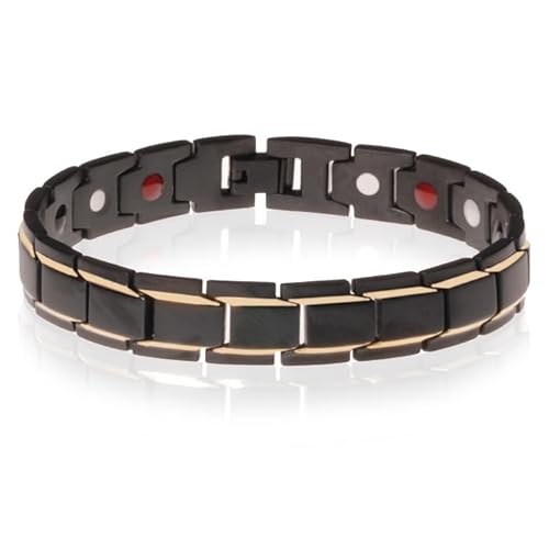 Magnetisches Herrenarmband Edelstahl Matt Schwarz mit Goldfarben von Mendes