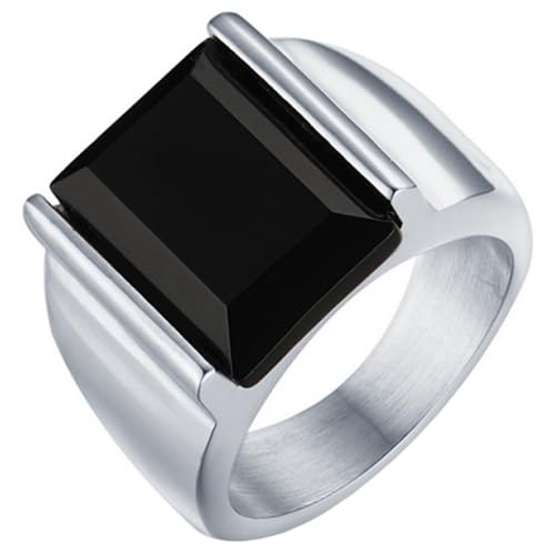 Mendes Edelstahl Siegelring mit schwarzem Achat Stein-20mm von Mendes