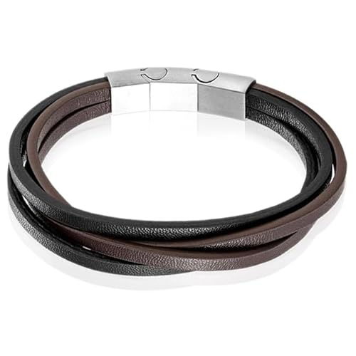 Mendes Herren Armband Leder Edelstahl Verstellbar Braun Schwarz Silber von Mendes