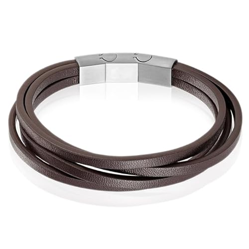 Mendes Herren Armband Leder Edelstahl Verstellbar Braun Silber von Mendes