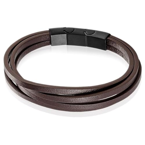 Mendes Herren Armband Leder Edelstahl Verstellbar Braun von Mendes