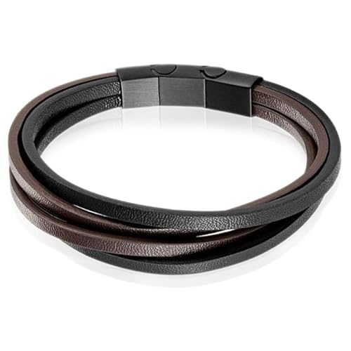 Mendes Herren Armband Leder Edelstahl Verstellbar Schwarz Braun von Mendes