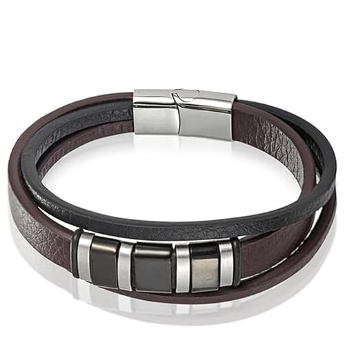 Mendes Herren Armband Multi Leder Edelstahl Braun Schwarz-19cm von Mendes